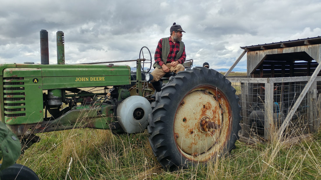 Homesteader on a tractor